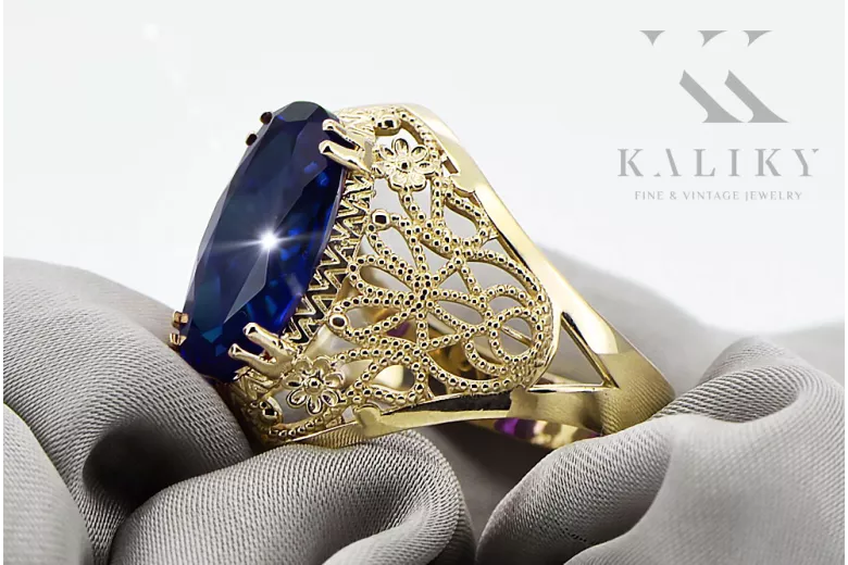 Pierścionek Szafir 14k żółte złoto Vintage unikatowe vrc074y